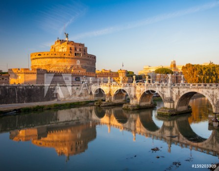 Picture of Holy Angel Castle at sunset Rome Italy Europe Rome ancient tomb of emperor Hadrian Rome Holy Angel Castle Castel santAngelo is one fo the best known landmark of Rome and Italy